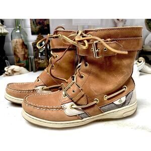 Sperry Top Sider Womens Huntley Sahara Boots Booties Sz 6 M Brown Leather Gold